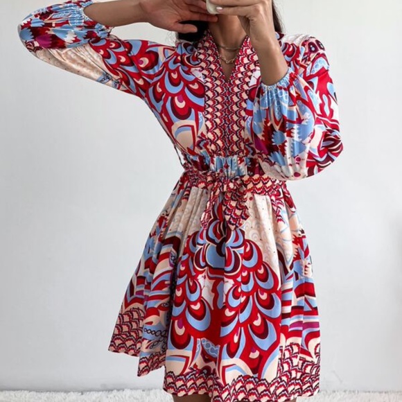 Bellanblue Dresses & Skirts - Boho Lantern Sleeve Mini Dress Office Work